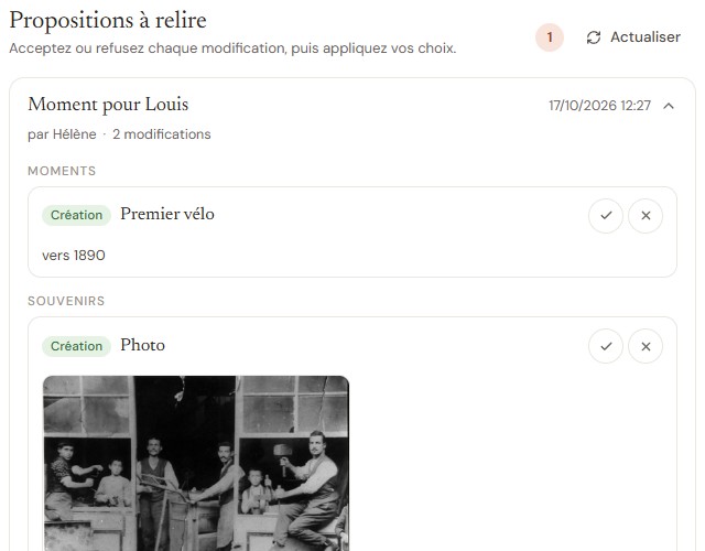 Une proposition d’un membre de la famille, un moment et une photo à accepter ou refuser