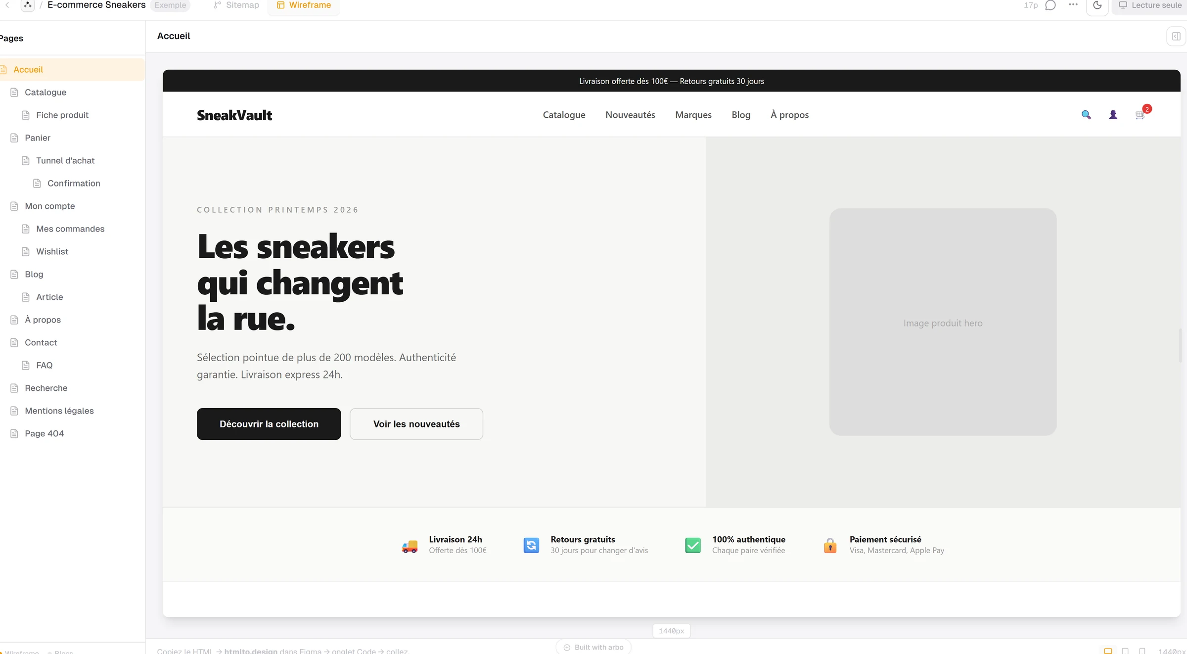Le wireframe au même endroit, arbo wireframe