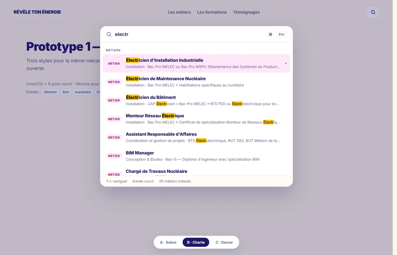 Quatre pistes pour la recherche, serce recherche palette